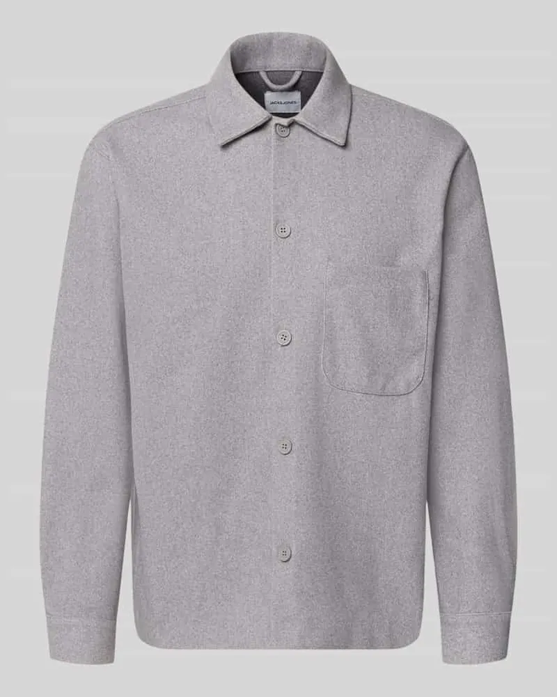 Jack & Jones Regular Fit Hemdjacke mit Kentkragen Modell 'REGENT Hellgrau
