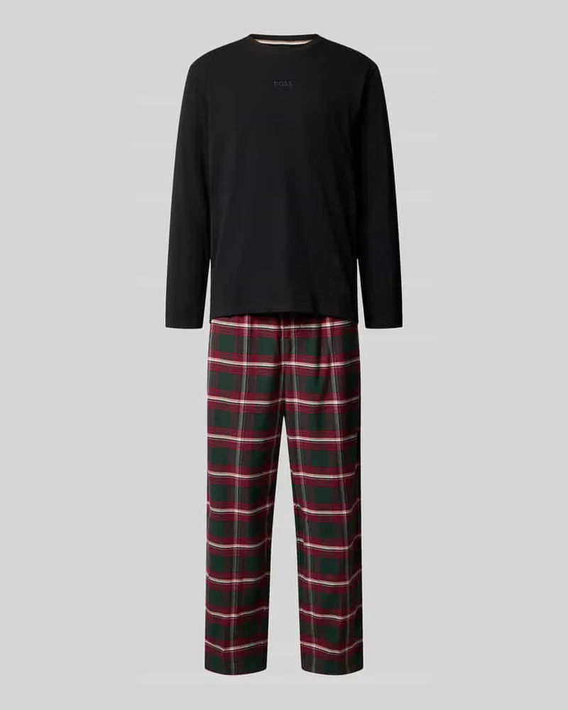 HUGO BOSS Pyjama-Set mit elastischem Bund Holiday Long Set Dunkelrot
