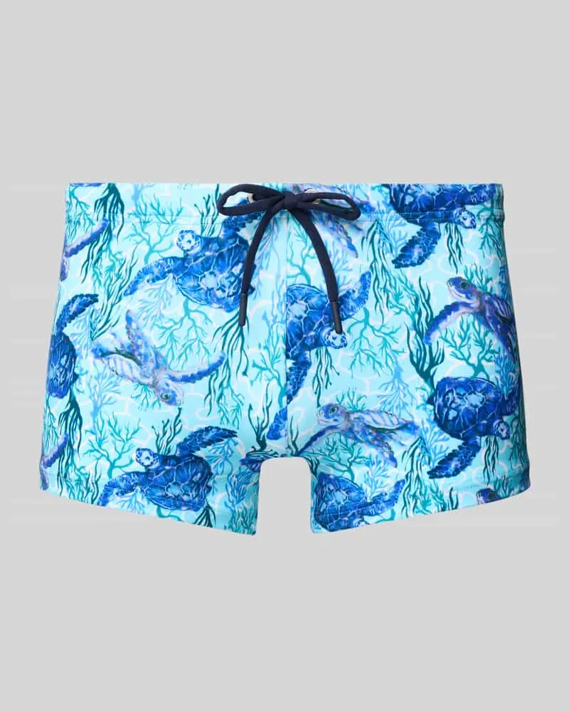 HOM Badehose mit Kordelzug Modell 'Tartani Hellblau