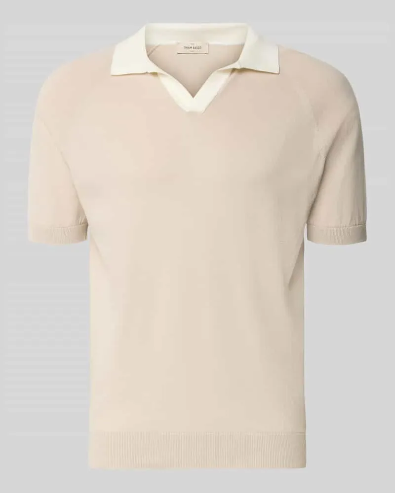 Gran Sasso Regular Fit Poloshirt mit V-Ausschnitt Beige