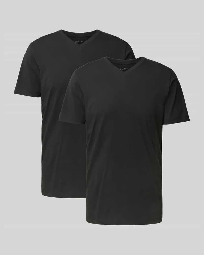 Olymp T-Shirt mit geripptem V-Ausschnitt im 2er-Pack Black
