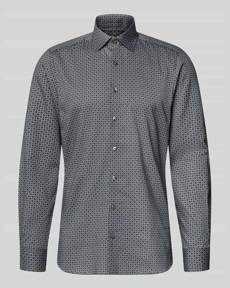 Olymp Slim Fit Bsuinesshemd aus Baumwolle mit Kentkragen Oliv