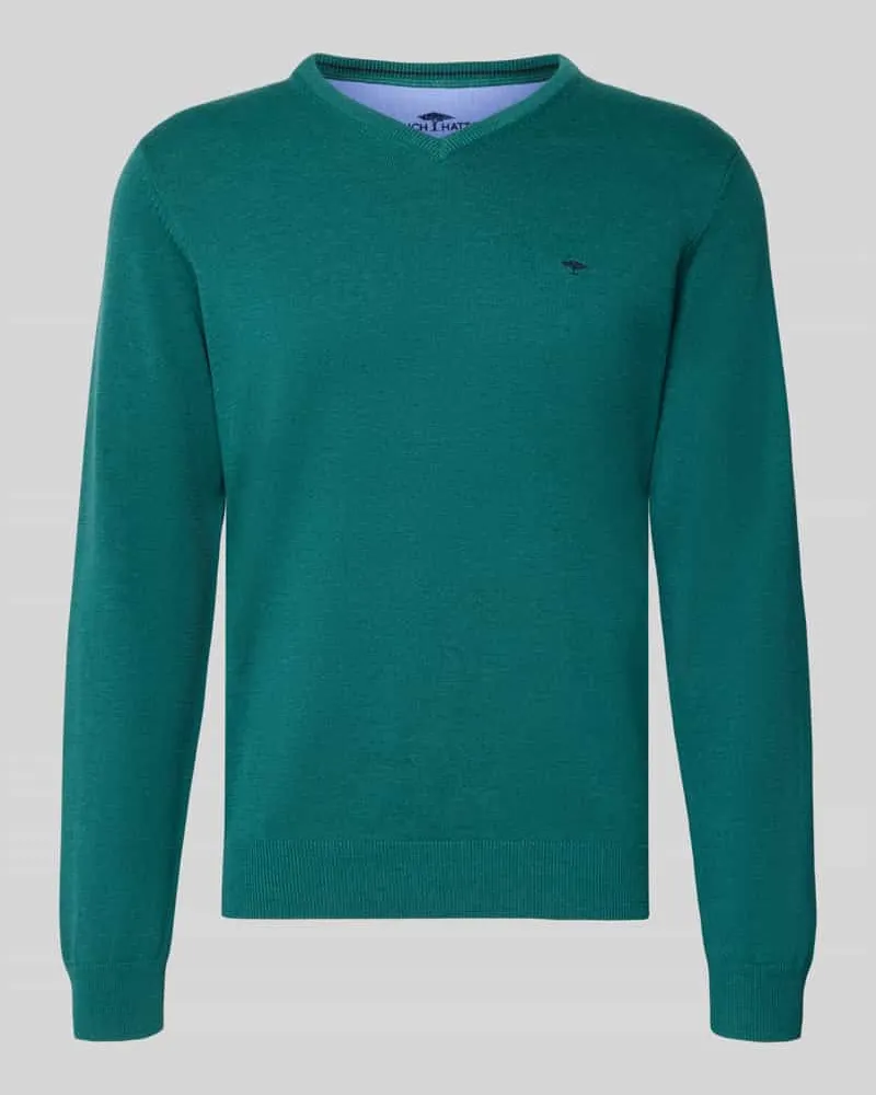 Fynch-Hatton Strickpullover mit Label-Strickerei Petrol