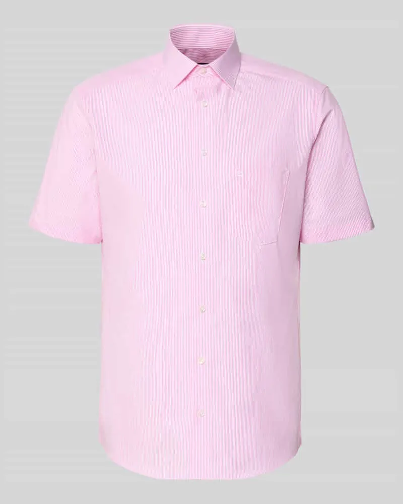 Olymp Regular Fit Business-Hemd mit Kentkragen und Brusttasche Pink