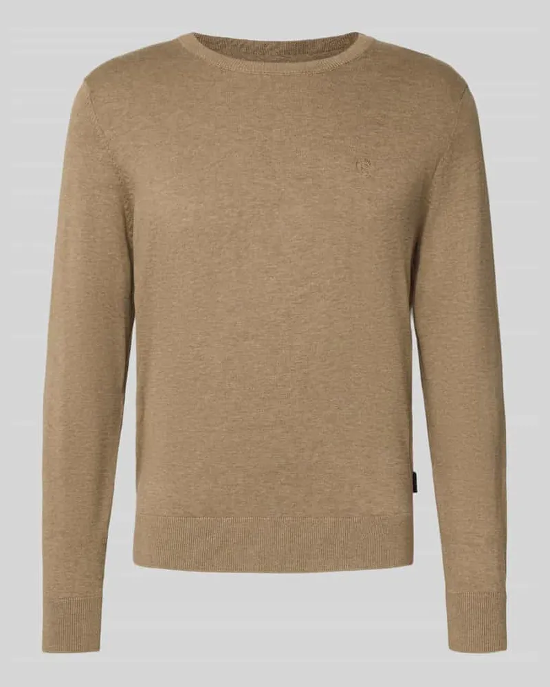 Bugatti Strickpullover mit gerippten Abschlüssen Beige