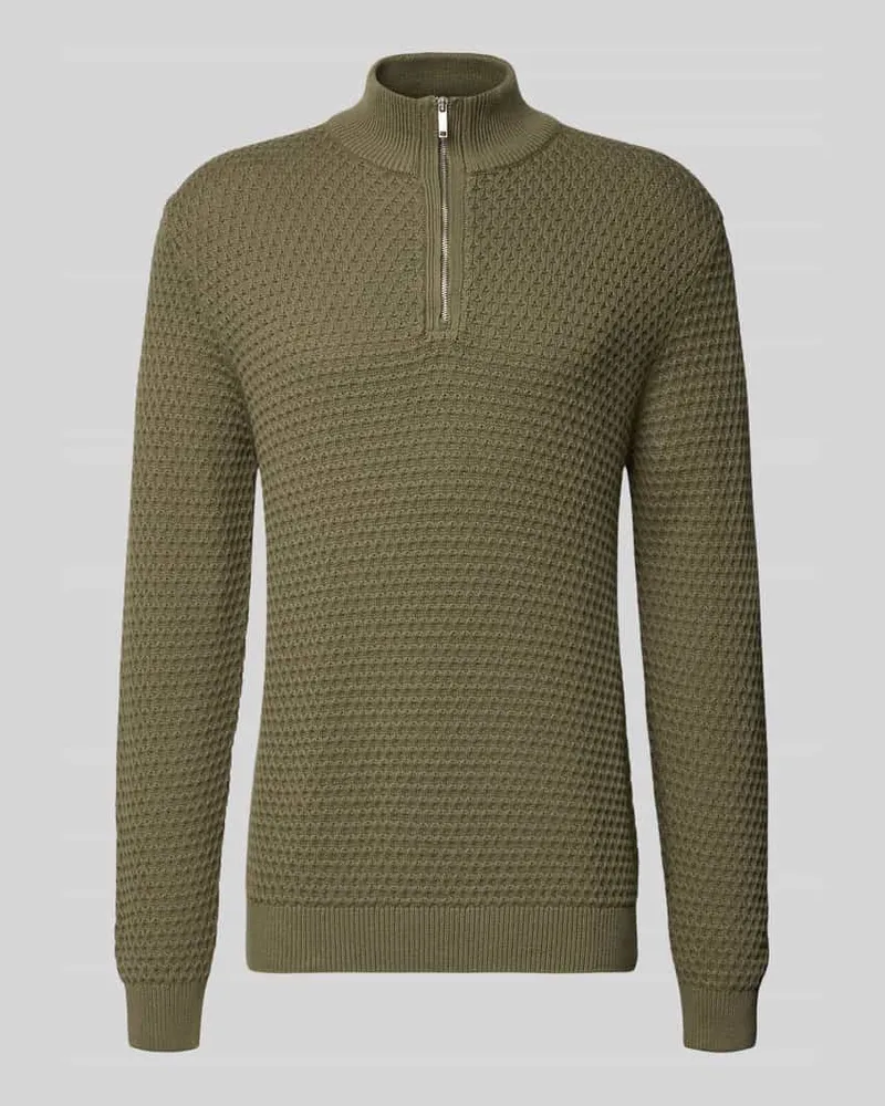 McNeal Strickpullover mit gerippten Abschlüssen Oliv