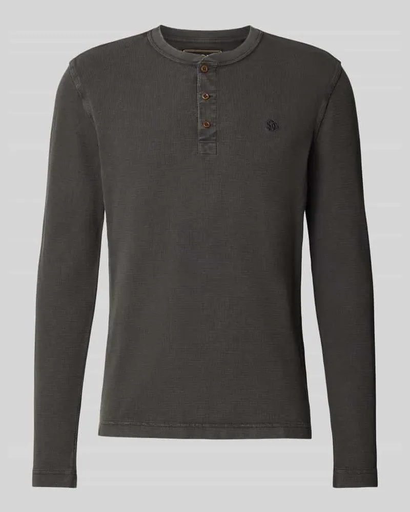 Superdry. Longsleeve mit Strukturmuster und Knopfleiste Anthrazit