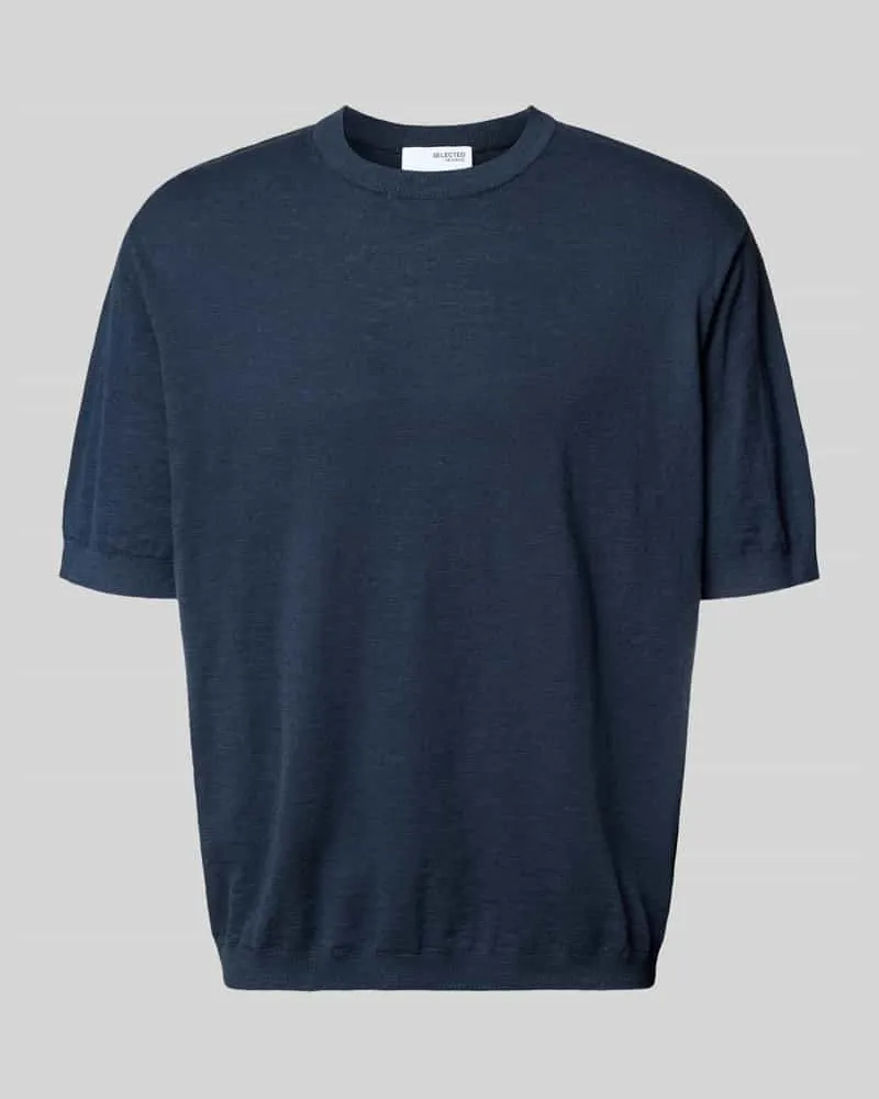 Selected Homme Regular Fit Strickshirt aus Baumwoll-Leinen-Mix Modell 'BERG SUN Marine
