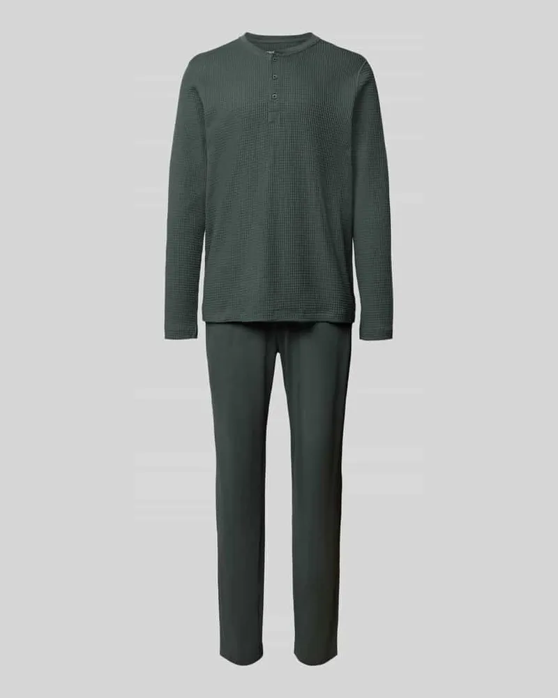 Schiesser Relaxed Fit Pyjama mit Knopfleiste Lind