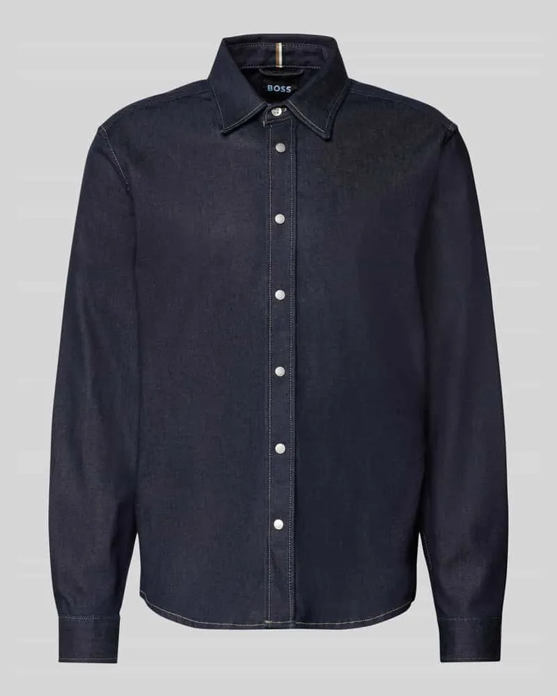 HUGO BOSS Oversized Hemdjacke aus Baumwoll-Mix Modell 'LIAM Marine