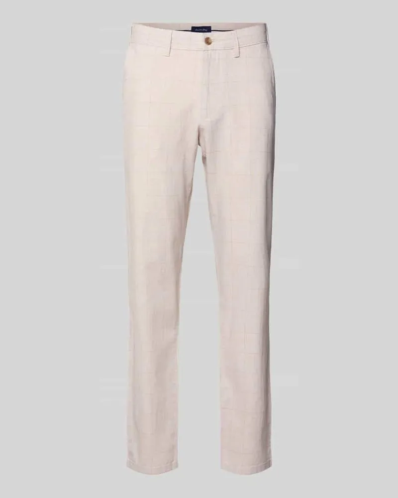 Christian Berg Hose aus Baumwoll-Leinen-Mix mit Glencheck-Muster Sand