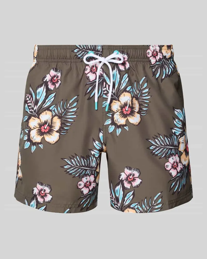 Sundek Badehose mit Gesäßtasche und Label-Patch Oliv