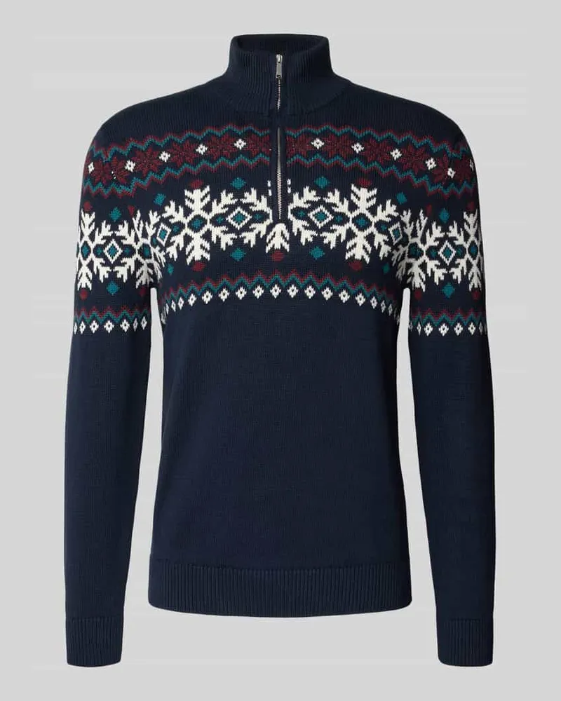 McNeal Strickpullover mit Troyer-Kragen Dunkelblau