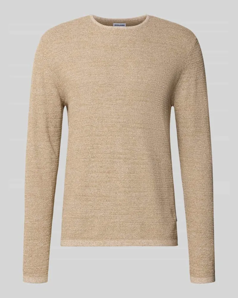 Jack & Jones Strickpullover mit geripptem Rundhalsausschnitt Modell 'GEORGE Beige
