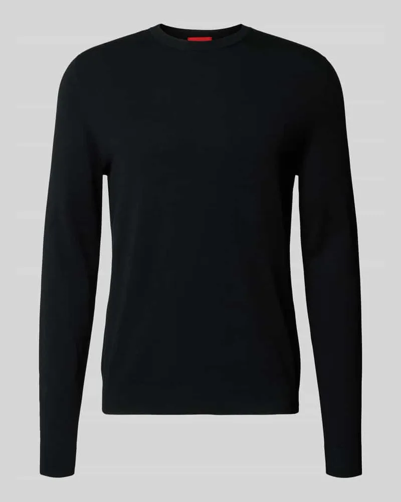 HUGO BOSS Regular Fit Strickpullover aus Viskose-Mix Modell 'SAN CODY-CV Black