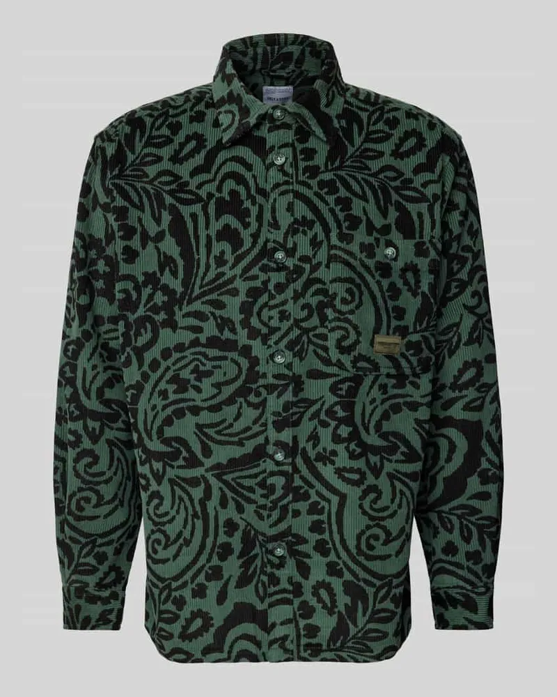 Only & Sons Regular Fit Cordhemd mit Kentkragen Modell 'BANKS Oliv