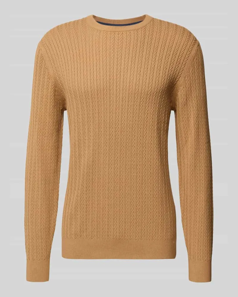 Christian Berg Strickpullover mit gerippten Abschlüssen Cognac