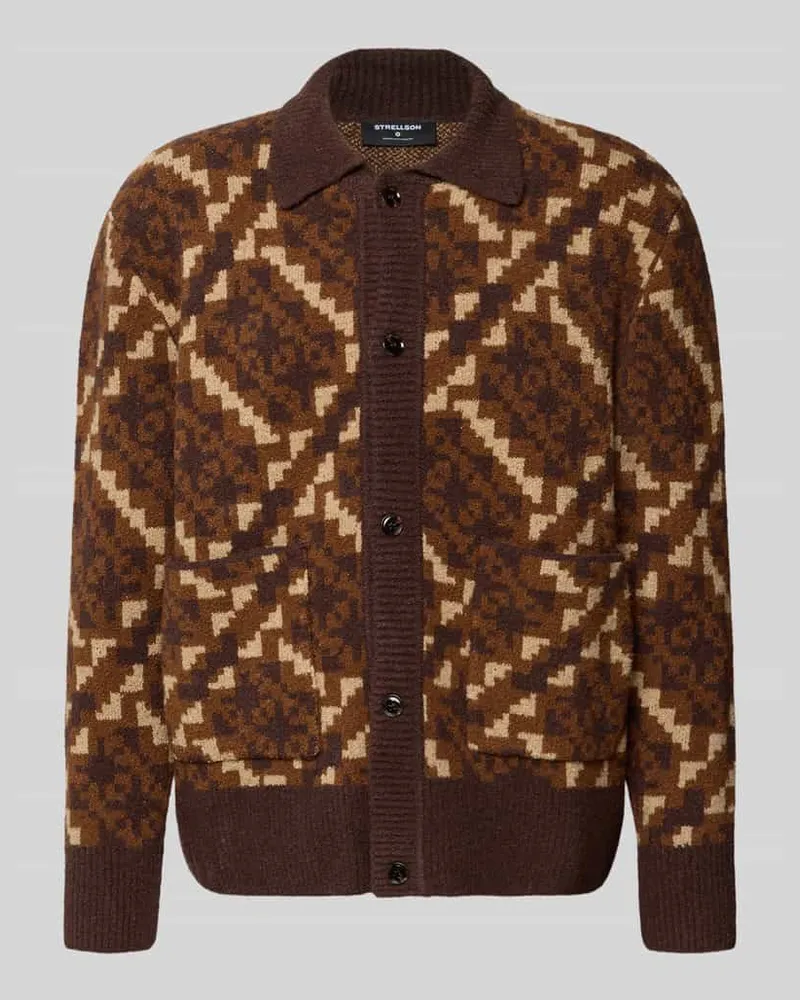 Strellson Loose Fit Strickjacke aus Baumwoll-Mix mit Woll-Anteil Modell 'Bosse Schoko
