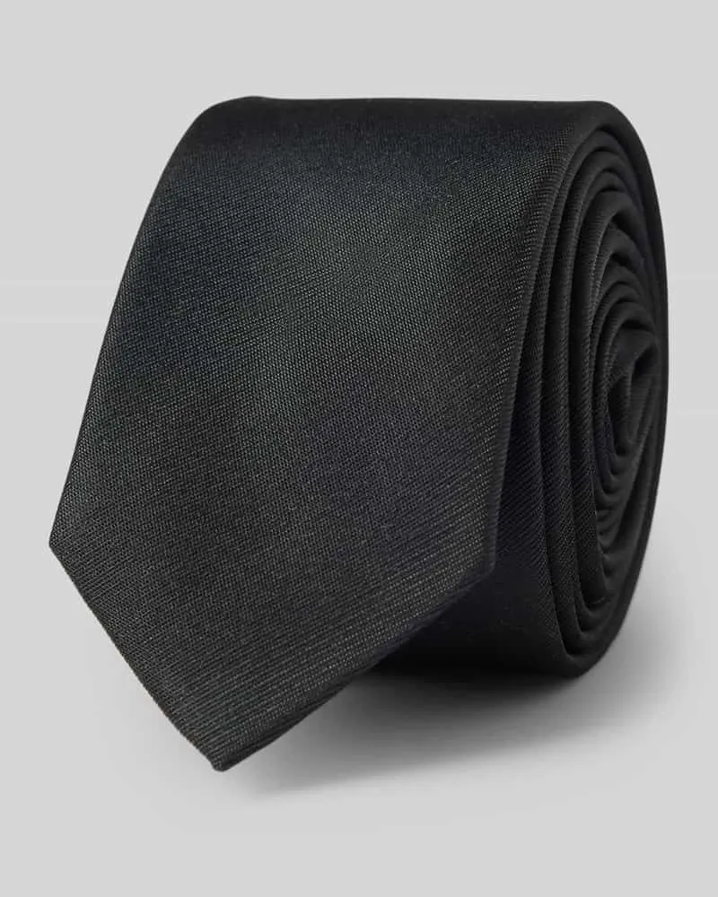 Olymp Super Slim Seidenkrawatte im unifarbenen Design Black