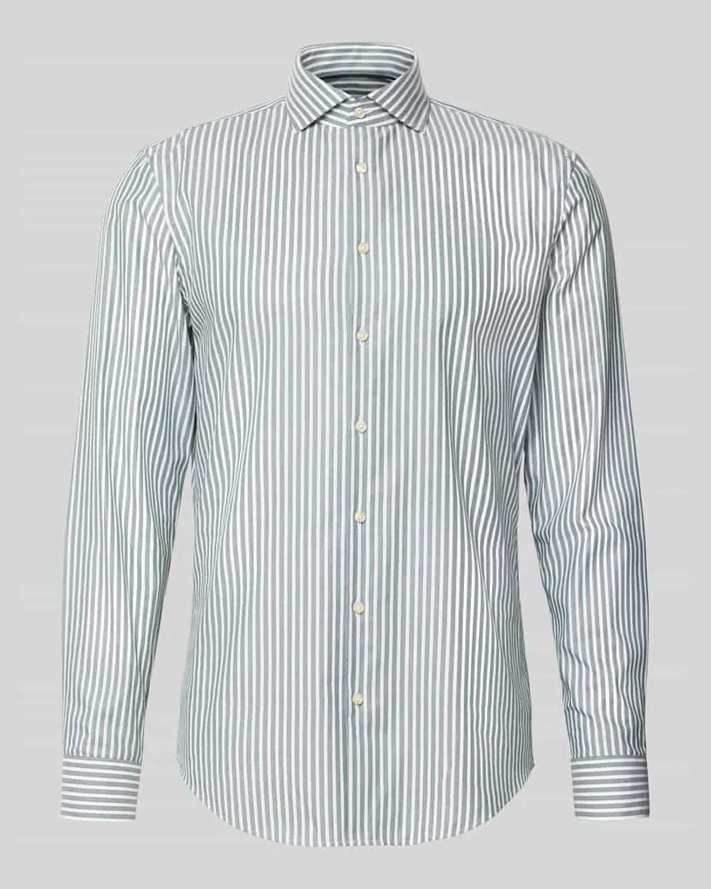 JAKE*S Slim Fit Business Hemd aus Baumwolle mit Haikragen Dunkelgruen