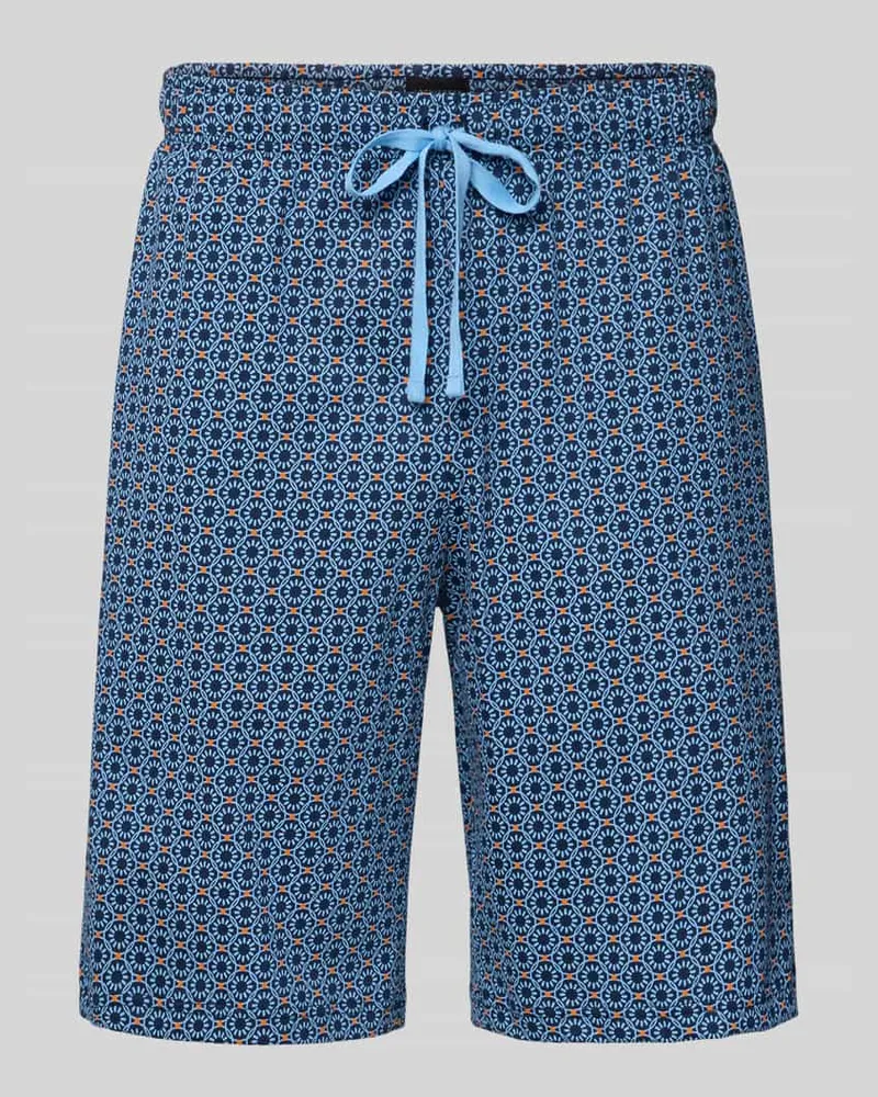 Schiesser Bermudas im Allover-Look mit elastischem Bund Bleu