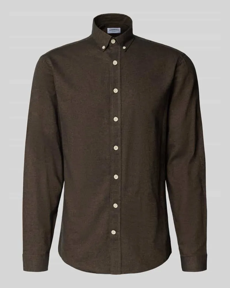 Lindbergh Freizeithemd mit Button-Down-Kragen Dunkelbraun