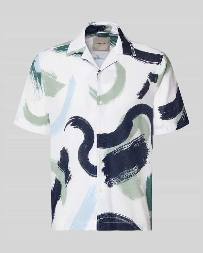 Only & Sons Regular Fit Freizeithemd aus Baumwoll-Leinenn-Mix Modell 'CAIDEN Weiss
