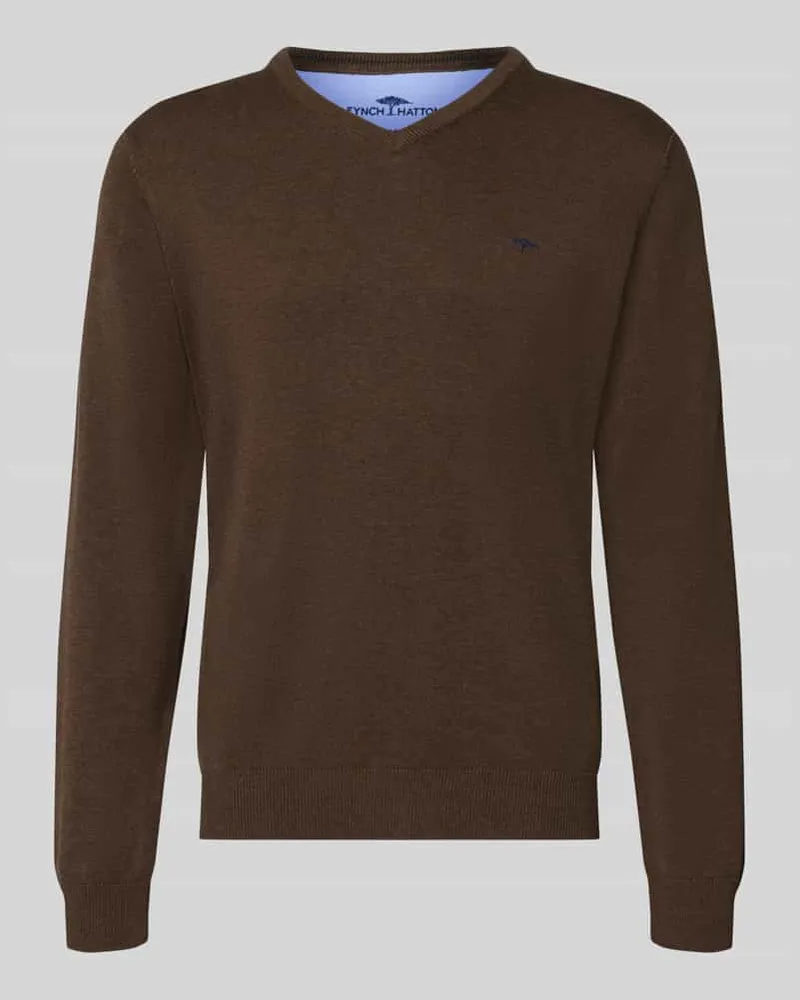 Fynch-Hatton Strickpullover mit Label-Strickerei Mittelbraun