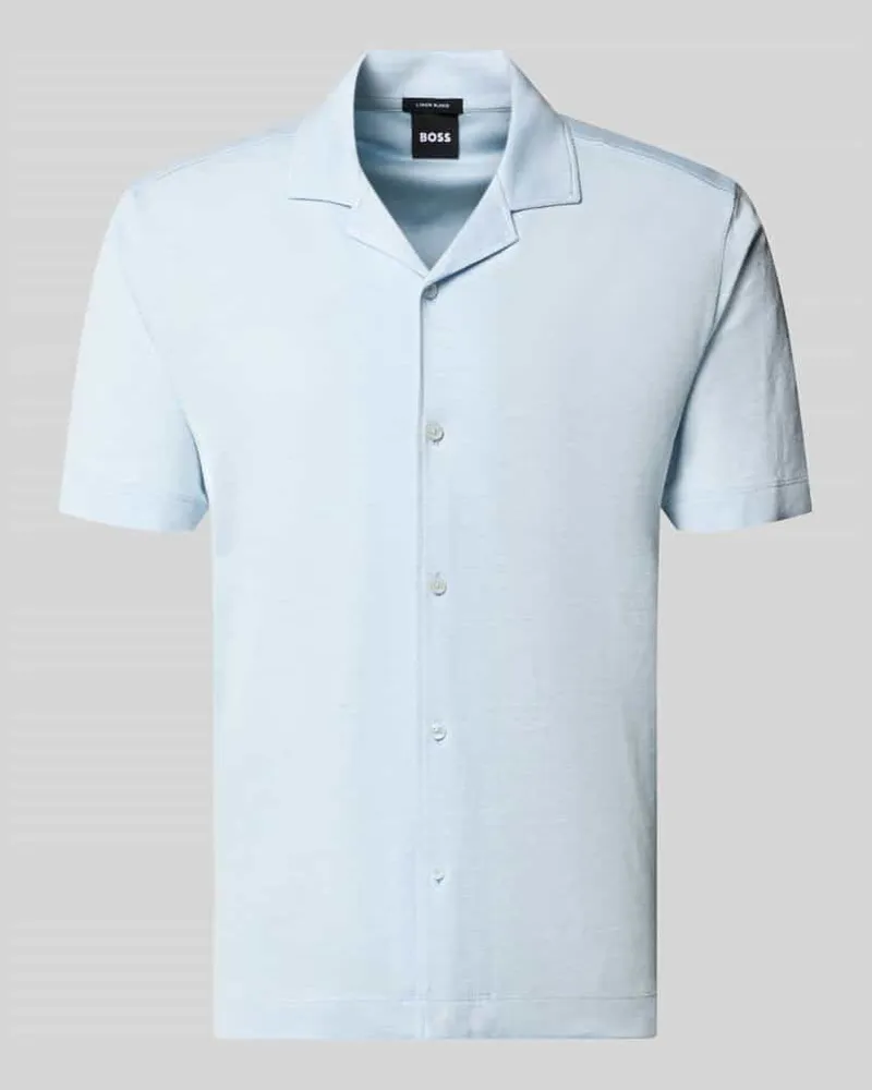 HUGO BOSS Regular Fit Freizeithemd aus Leinen-Baumwoll-Mix Modell 'H-POWELL Bleu