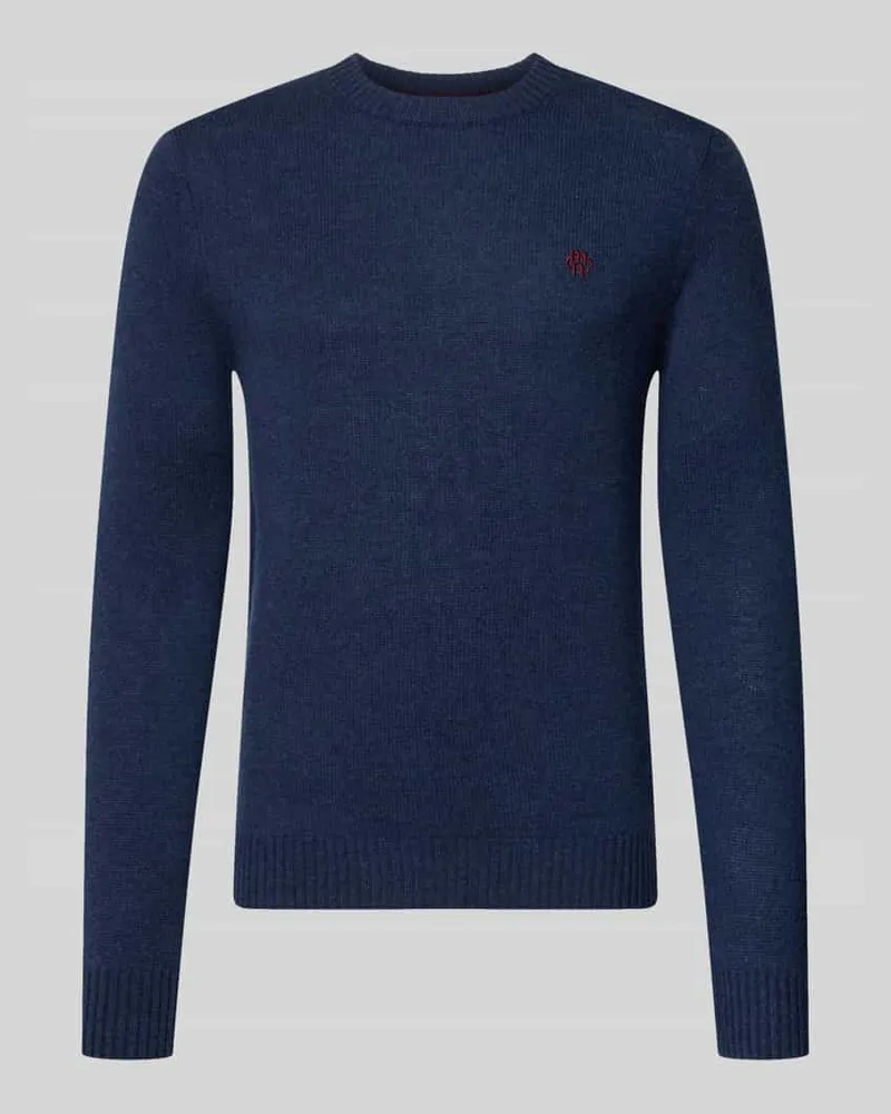 McNeal Slim Fit Strickpullover aus reiner Wolle mit Label-Stitching Dunkelblau
