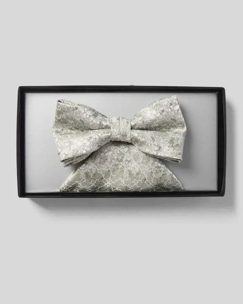 Wilvorst Fliege und Einstecktuch mit floralem Allover-Stitching Mint