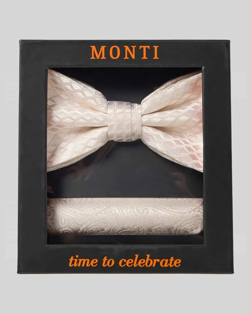Monti Fliege und Einstecktuch im Set aus reiner Seide Beige