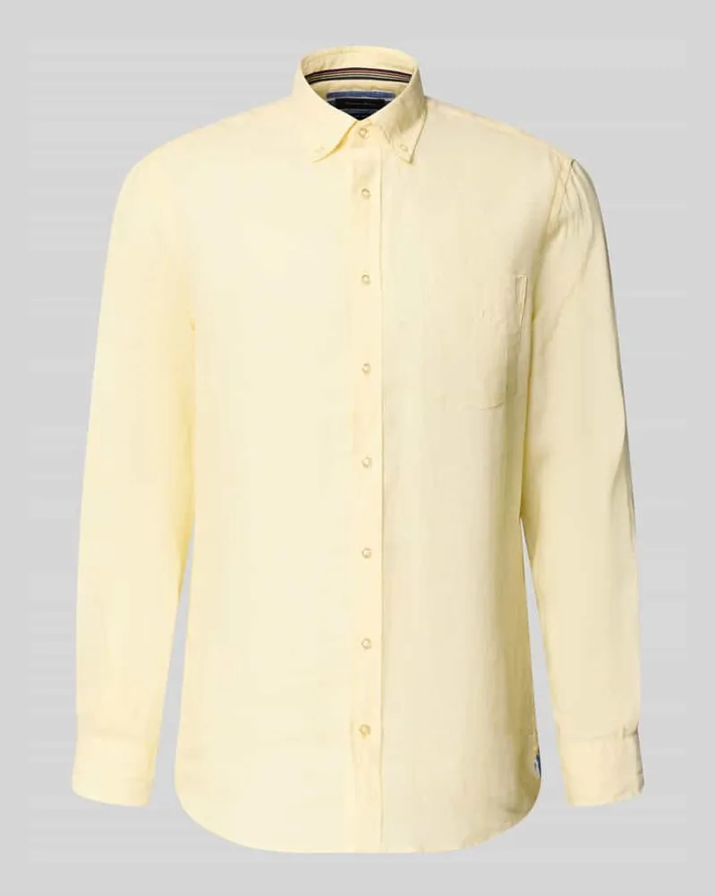 Christian Berg Slim Fit Leinenhemd mit Brusttasche Hellgelb