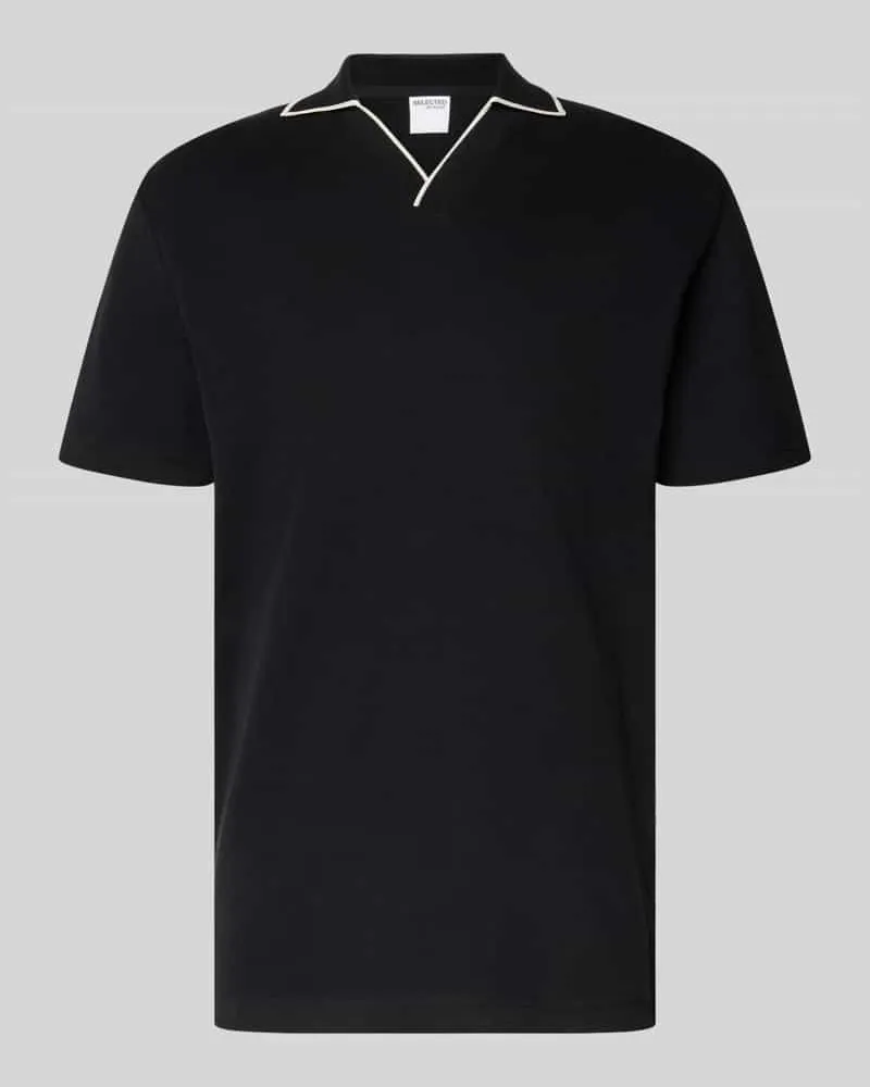 Selected Homme Slim Fit Poloshirt mit V-Ausschnitt Modell 'SANGEV Black