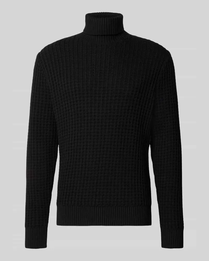 Selected Homme Regular Fit Rollkragenpullover in Waffel-Struktur Modell 'TOM Black