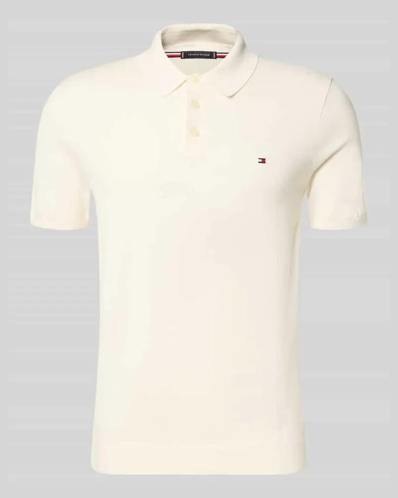 Tommy Hilfiger Regular Fit Strick-Poloshirt aus reiner Baumwolle Ecru