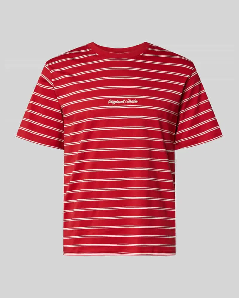 Jack & Jones T-Shirt mit Streifenmuster und Rundhalsausschnitt Rot