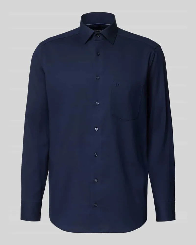 Olymp Regular Fit Businesshemd aus reiner Baumwolle mit Kentkragen Marine