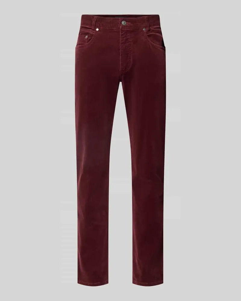 Bugatti Straight Fit Cordhose aus elastischem Baumwoll-Mix Bordeaux