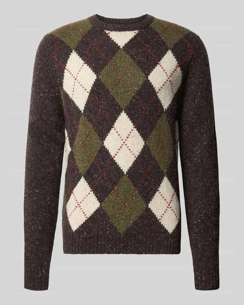 Fynch-Hatton Regular Fit Strickpullover mit Karomuster Dunkelbraun