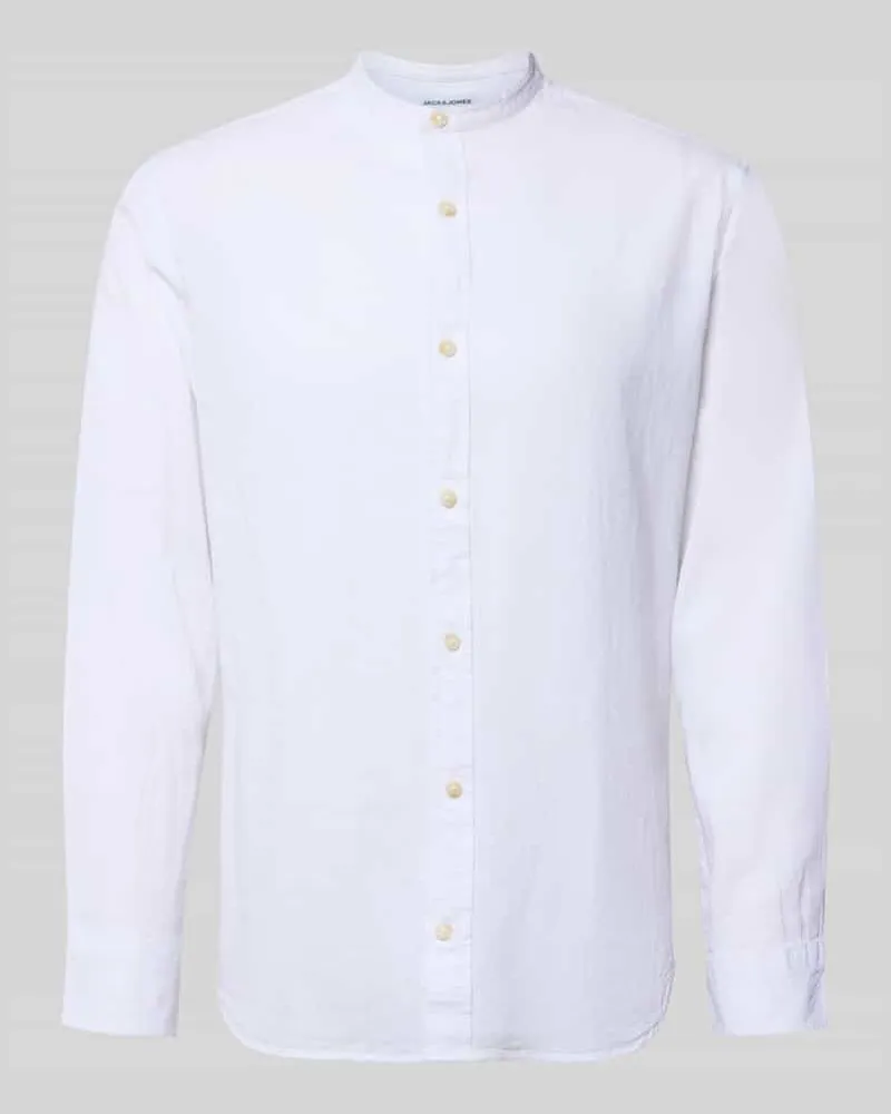 Jack & Jones Regular Fit Freizeithemd aus Baumwoll-Leinen-Mix Weiss