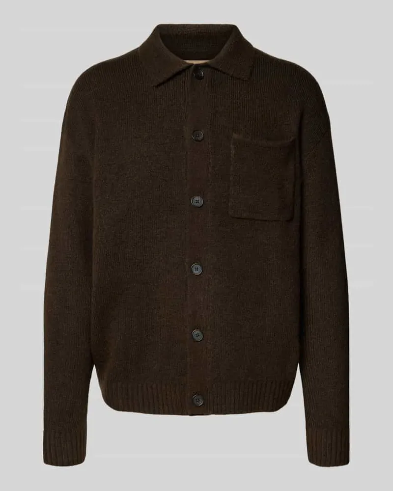 Jack & Jones Strickjacke mit Umlegekragen und Brusttasche Schoko