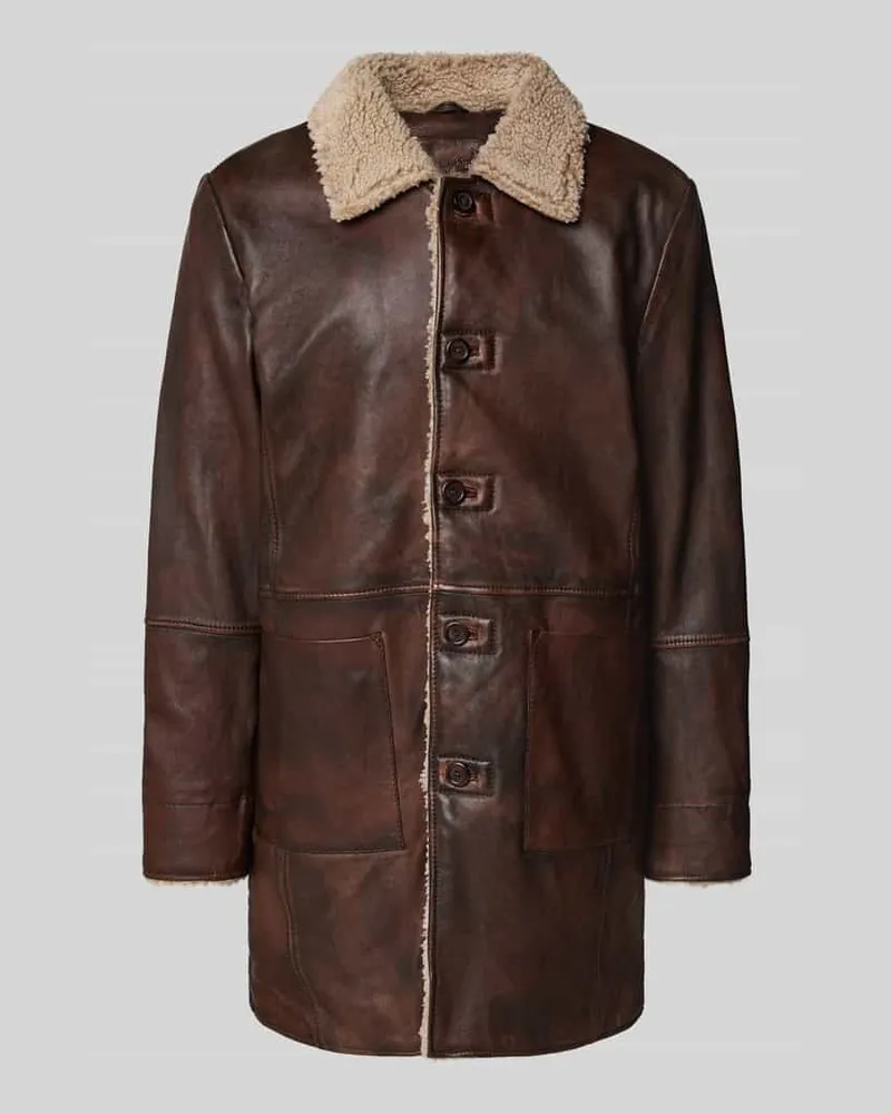 Mauritius Regular Fit Mantel in Leder-Optik Modell 'Gris Dunkelbraun