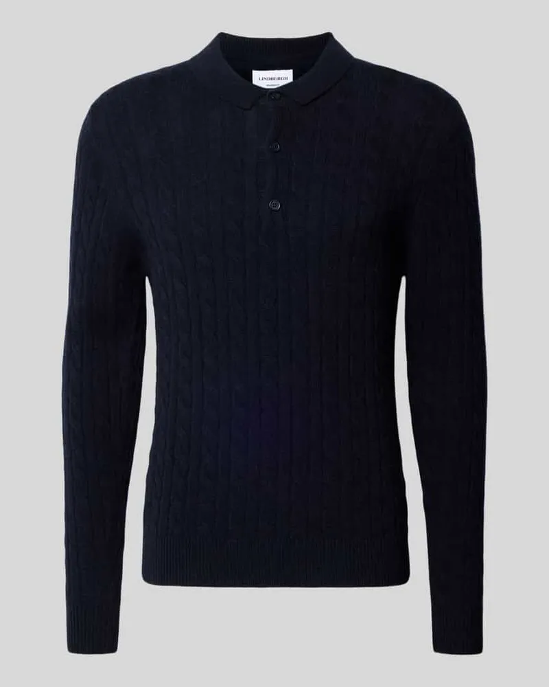Lindbergh Strickpullover aus Leinen-Mix mit Polokragen Dunkelblau