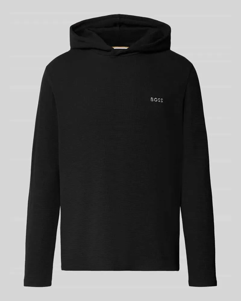 HUGO BOSS Relaxed Fit Sweatshirt aus Baumwoll-Mix Modell 'Waffle LS Black