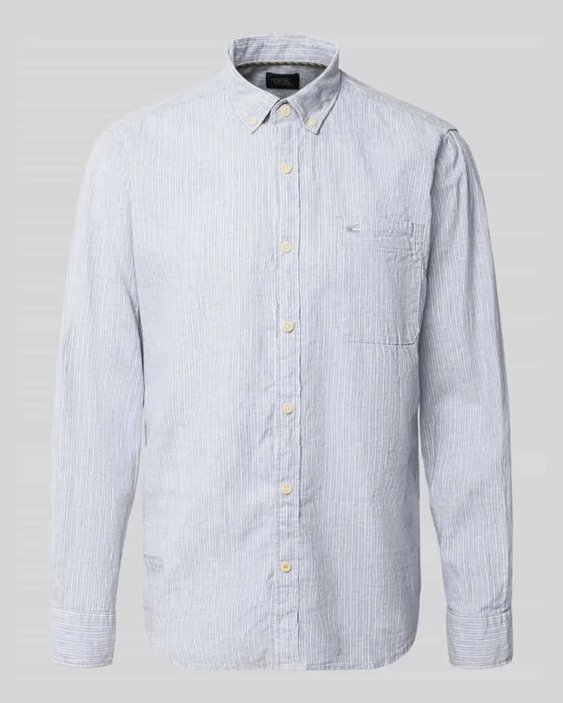 Camel Active Regular Fit Freizeithemd aus Leinen-Mix mit Button-Down-Kragen Jeansblau