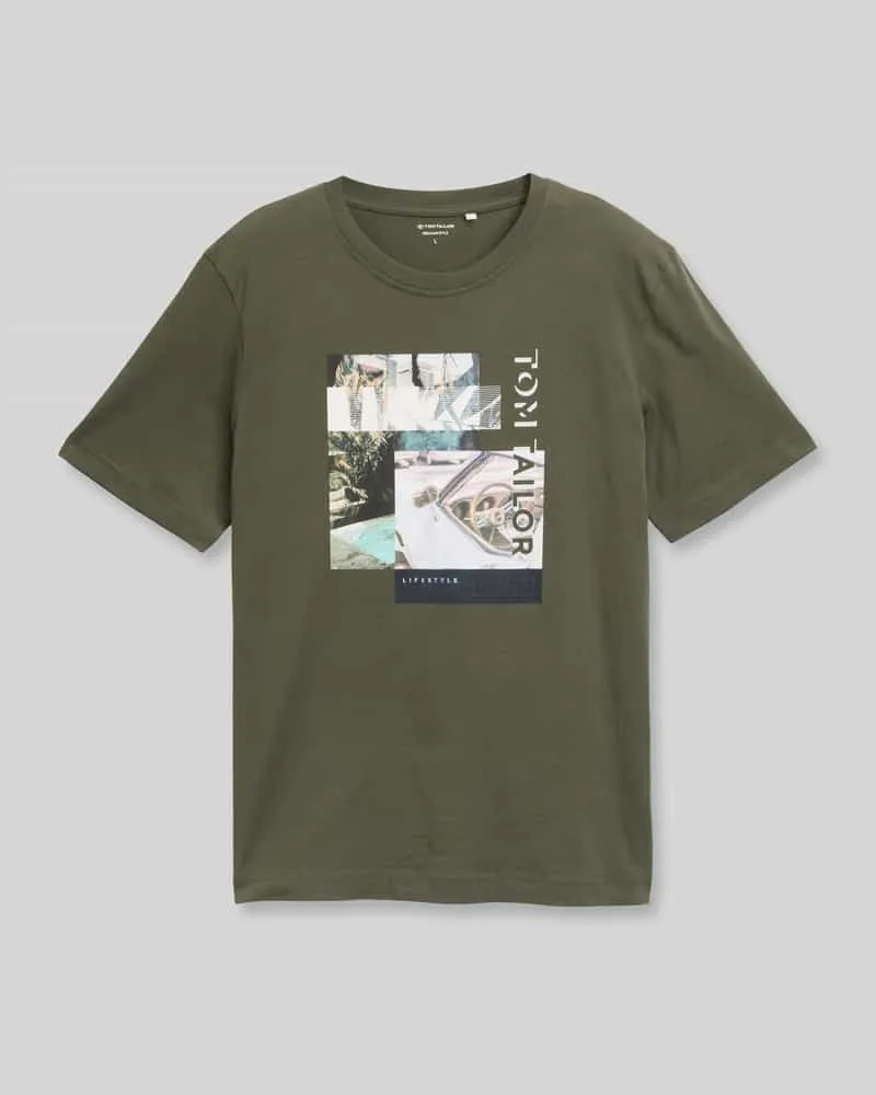 Tom Tailor Regular Fit T-Shirt aus reiner Baumwolle Oliv