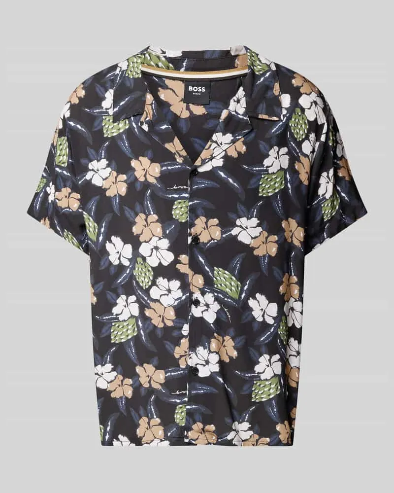 HUGO BOSS Relaxed Fit Freizeithemd mit Resortkragen Black