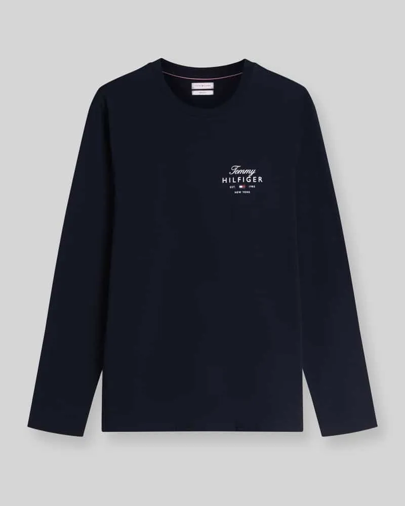 Tommy Hilfiger Regular Fit Langarmshirt aus reiner Baumwolle Marine