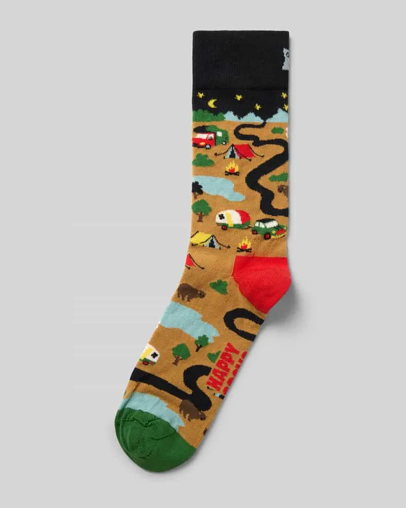 Happy Socks Socken mit Label-Print Modell 'Camping Beige